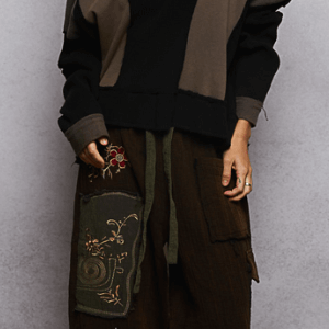 Notched neck long cleeve oversized fit knit top, French terry and thermal, frayed edge on entire top.
