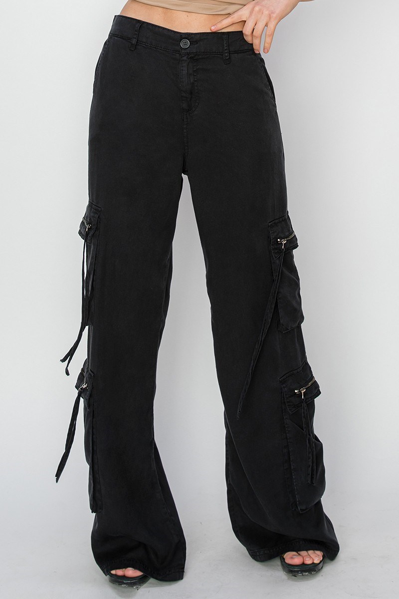 Risen Los Angeles, HIGH RISE TENCEL MULTI CARGO POCKET WIDE PANTS