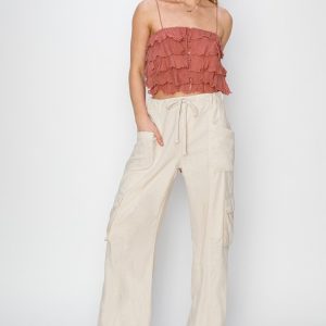 Risen Los Angeles, HIGH RISE LINEN WIDE CARGO PANT