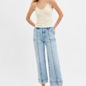 Risen Los Angeles, HIGH RISE CROP WIDE FRONT SEAM DETAILED JEANS
