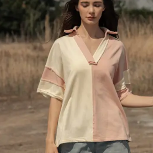 Mello, V-Neck Color Block Short Sleeve Shirt